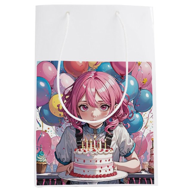 Bolsa De Regalo Mediana cumpleaños de Anime chica (Anverso)