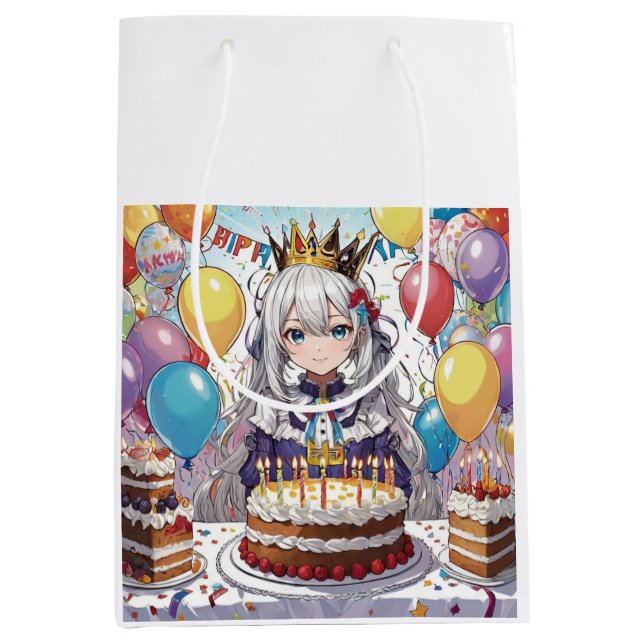 Bolsa De Regalo Mediana cumpleaños de Anime chica B (Anverso)