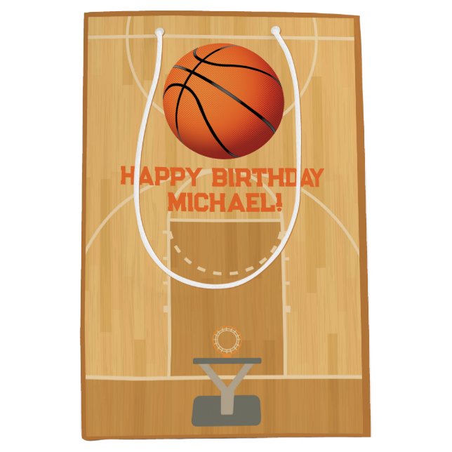 Bolsa De Regalo Mediana Cumpleaños de Baloncesto (Anverso)