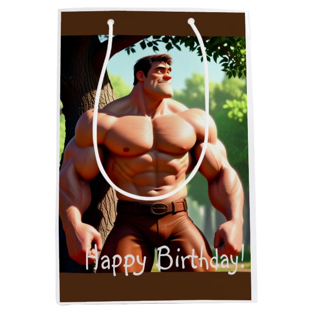 Bolsa De Regalo Mediana Cumpleaños de Bodybuilder (Anverso)