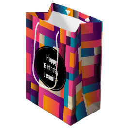 Bolsa De Regalo Mediana Cumpleaños de Cuadrados y Formas Abstractas Colori