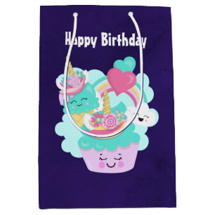 Bolsa De Regalo Mediana Cumpleaños de Cute Cupcake y Happy Ice Cream