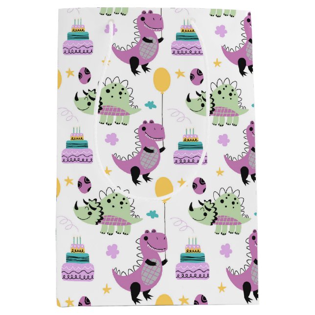 Bolsa De Regalo Mediana Cumpleaños de Dinosaurio (Anverso)