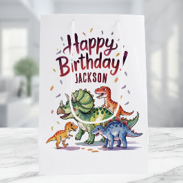 Bolsa De Regalo Mediana Cumpleaños de dinosaurio personalizado lindo