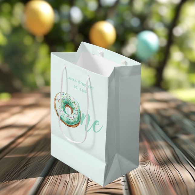 Bolsa De Regalo Mediana Cumpleaños de Donut Verde (Subido por el creador)