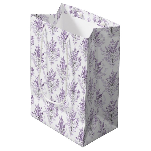 Bolsa De Regalo Mediana Cumpleaños de Flores de Lavanda (Angulo Anverso)
