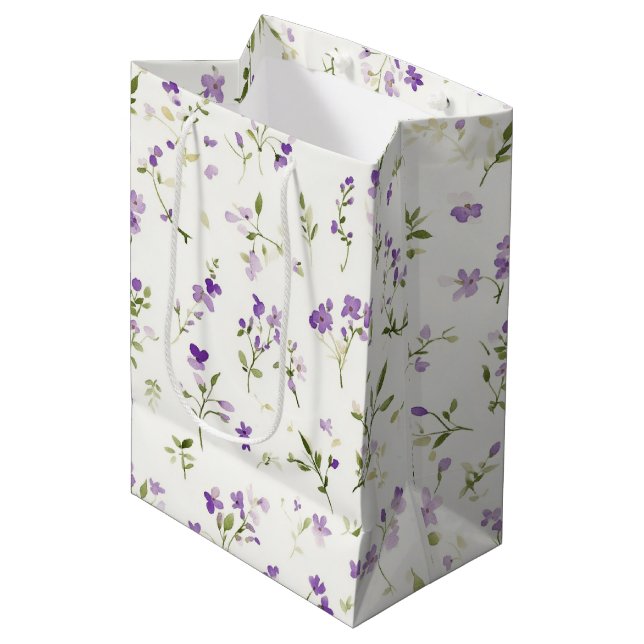 Bolsa De Regalo Mediana Cumpleaños de Flores Lilas Bonitas (Angulo Anverso)