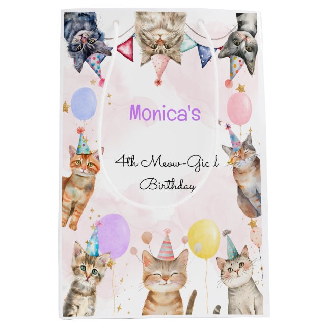 Bolsa De Regalo Mediana cumpleaños de gatos fiestas meow-gical (Anverso)