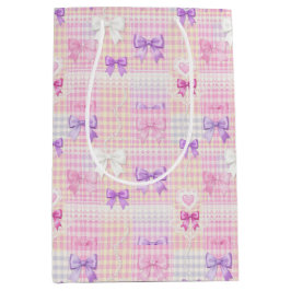 Bolsa De Regalo Mediana Cumpleaños de Gingham Coquette Bows Baby Shower Ch