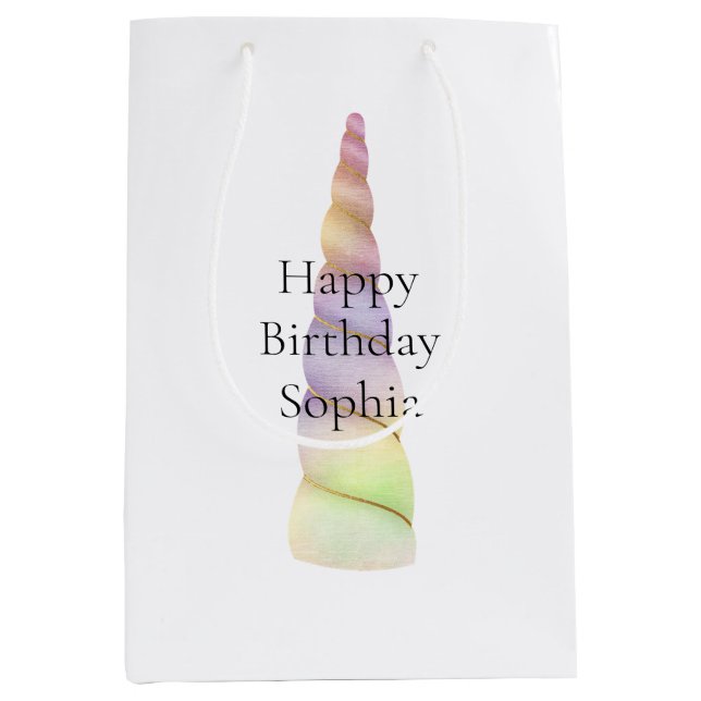 Bolsa De Regalo Mediana Cumpleaños de Gold Pink Purple Lime Unicorn (Anverso)