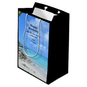 Bolsa De Regalo Mediana Cumpleaños de hermosa playa tropical turquesa