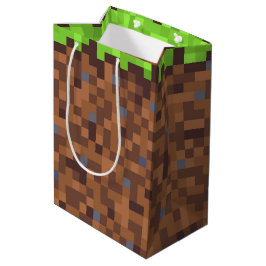 Bolsa De Regalo Mediana Cumpleaños de jugador de césped pixelado
