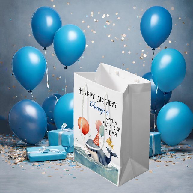Bolsa De Regalo Mediana Cumpleaños de la Ballena de un Tiempo (Subido por el creador)