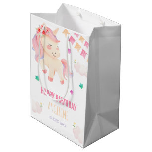 Bolsa De Regalo Mediana Cumpleaños de la Bandera de Bunting de Unicorn