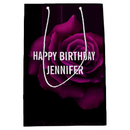 Bolsa De Regalo Mediana Cumpleaños de la Flor Rosa Gótica Púrpura y Roja