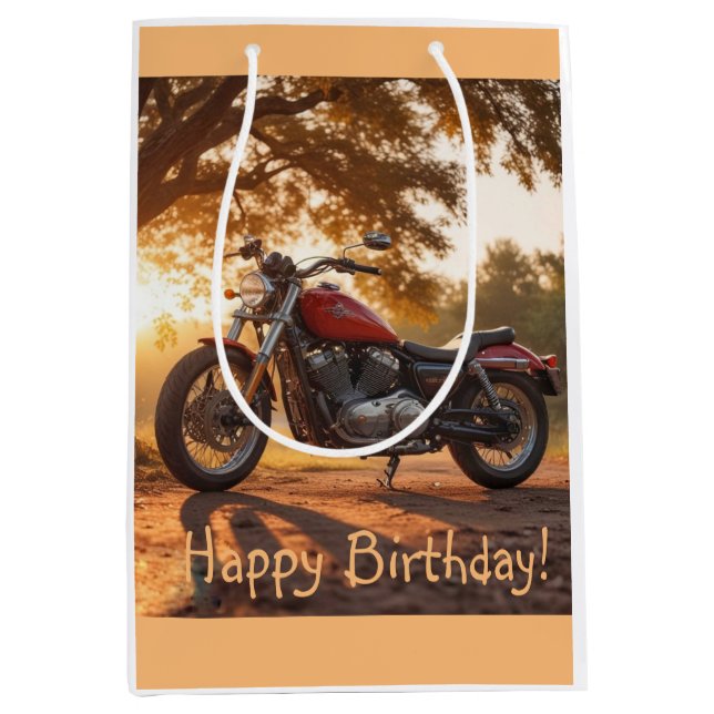 Bolsa De Regalo Mediana Cumpleaños de la motocicleta (Anverso)