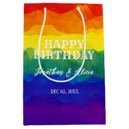 Bolsa De Regalo Mediana Cumpleaños de la Pareja Arcoiris Colorida