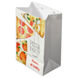 Bolsa De Regalo Mediana Cumpleaños de la pizza acuarela