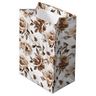 Bolsa De Regalo Mediana Cumpleaños de las Flores Blancas de Crema Marrón