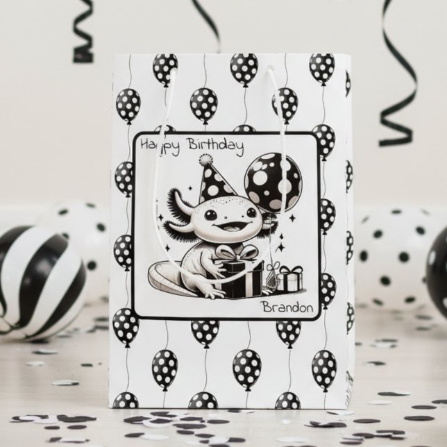 Bolsa De Regalo Mediana Cumpleaños de los globos blancos y negros (Subido por el creador)