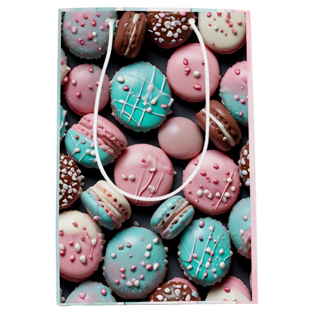 Bolsa De Regalo Mediana Cumpleaños de Macarón Rosa y Verde (Anverso)