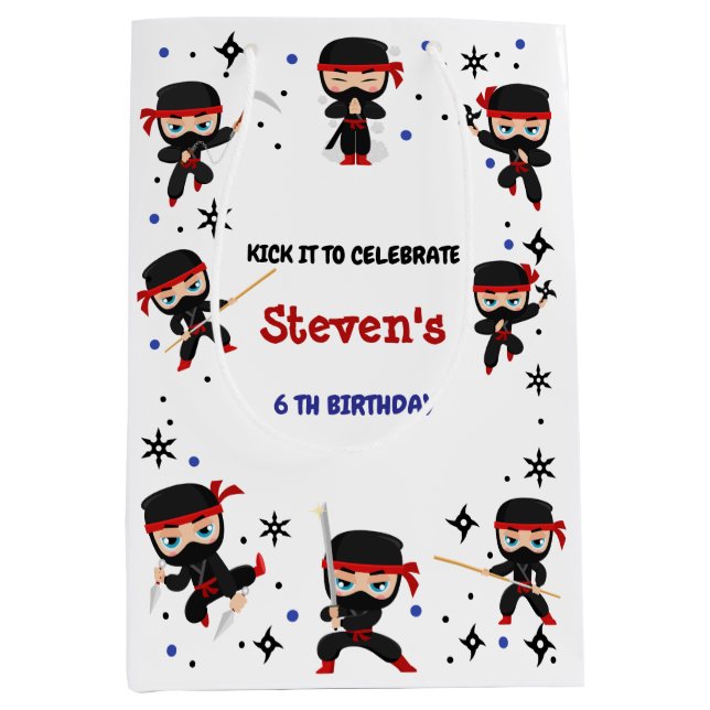 Bolsa De Regalo Mediana cumpleaños de niños estilo Ninja (Anverso)