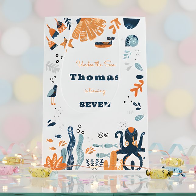 Bolsa De Regalo Mediana cumpleaños de niños nórdicos bajo el mar (Subido por el creador)