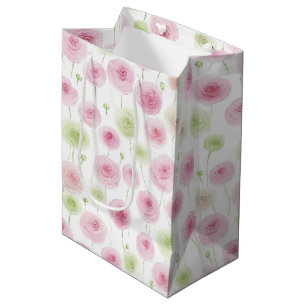 Bolsa De Regalo Mediana Cumpleaños de Ranunculus Floral de Menta Rosa