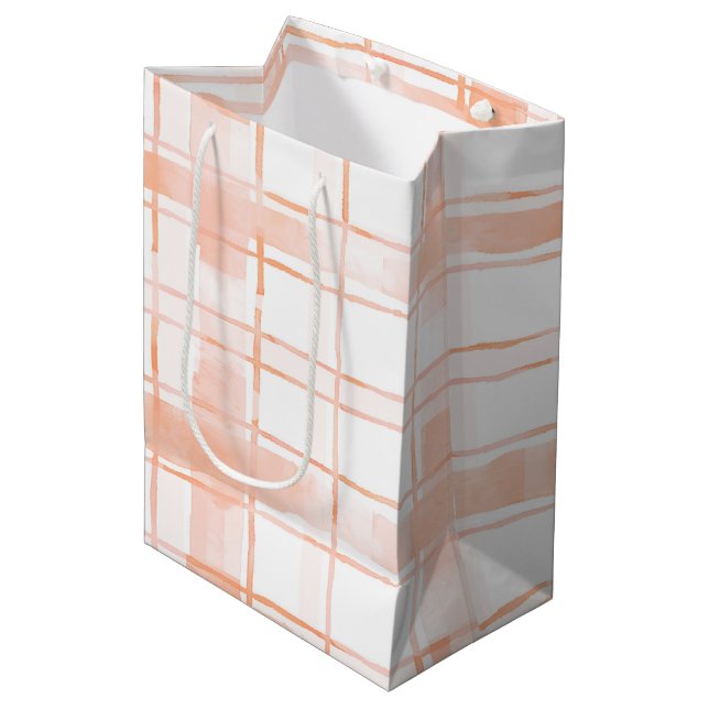Bolsa De Regalo Mediana Cumpleaños de rayas a cuadros melocotón (Angulo Anverso)