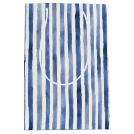 Bolsa De Regalo Mediana Cumpleaños de Rayas Blancas y Azules