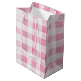 Bolsa De Regalo Mediana Cumpleaños de rayas de cuadros rosas blancos