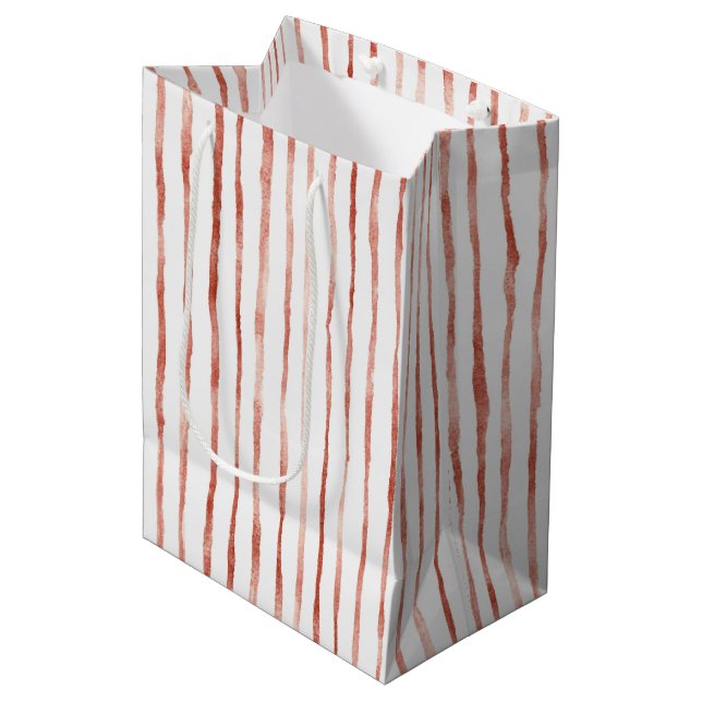 Bolsa De Regalo Mediana Cumpleaños de Rayas Rojas (Angulo Anverso)