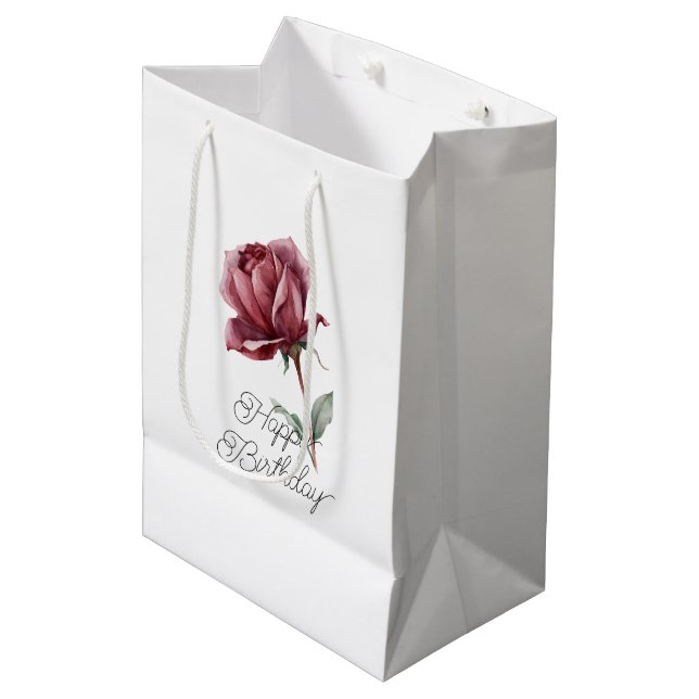 Bolsa De Regalo Mediana Cumpleaños de Rosa Roja (Angulo Anverso)