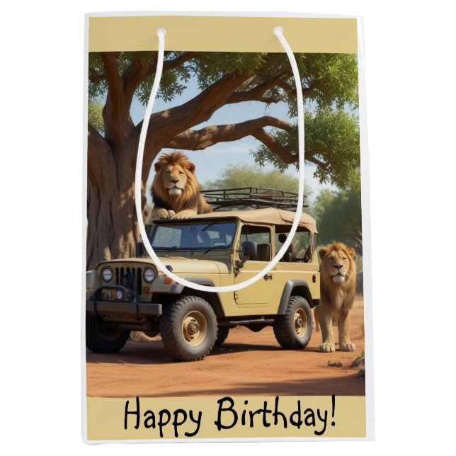 Bolsa De Regalo Mediana Cumpleaños de Safari (Anverso)