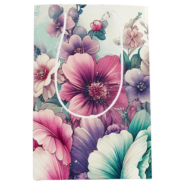 Bolsa De Regalo Mediana Cumpleaños de Shabby Chic Floral (Anverso)