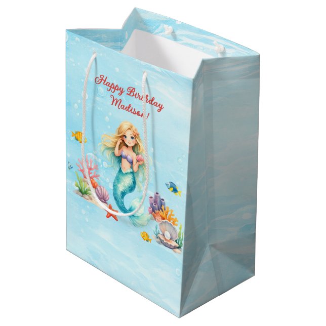 Bolsa De Regalo Mediana Cumpleaños de Sirena Acuarela (Angulo reverso)