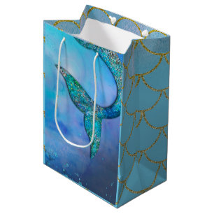 Bolsa De Regalo Mediana Cumpleaños de Sirena del Océano con Aleta Brillant