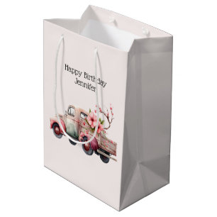 Bolsa De Regalo Mediana Cumpleaños del agricultor de cosecha rosa