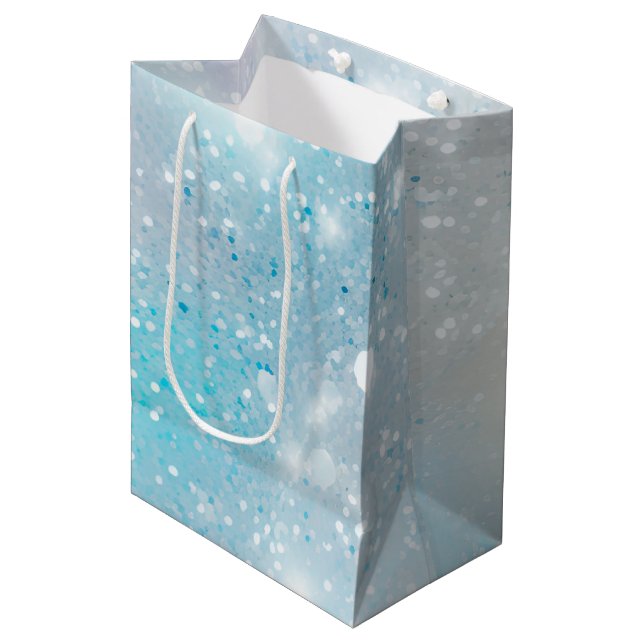 Bolsa De Regalo Mediana Cumpleaños del Bokeh Blanco Azul Aqua (Angulo Anverso)