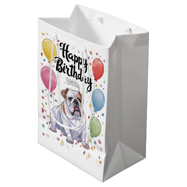 Bolsa De Regalo Mediana Cumpleaños del bulldog (Angulo Anverso)