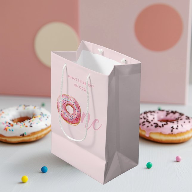 Bolsa De Regalo Mediana Cumpleaños del donut rosado (Subido por el creador)