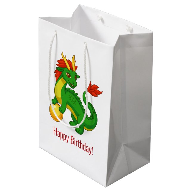 Bolsa De Regalo Mediana Cumpleaños del Dragón Chino Verde (Angulo reverso)