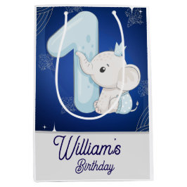 Bolsa De Regalo Mediana Cumpleaños del primer bebé elefante lindo