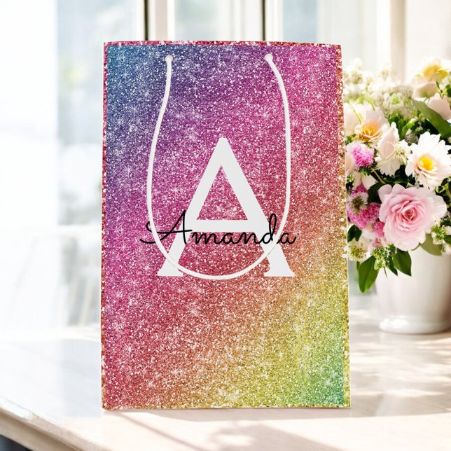 Bolsa De Regalo Mediana Cumpleaños del Purpurina Pink Purple (Subido por el creador)