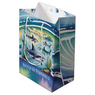Bolsa De Regalo Mediana Cumpleaños Del Tiburón Bajo El Mar
