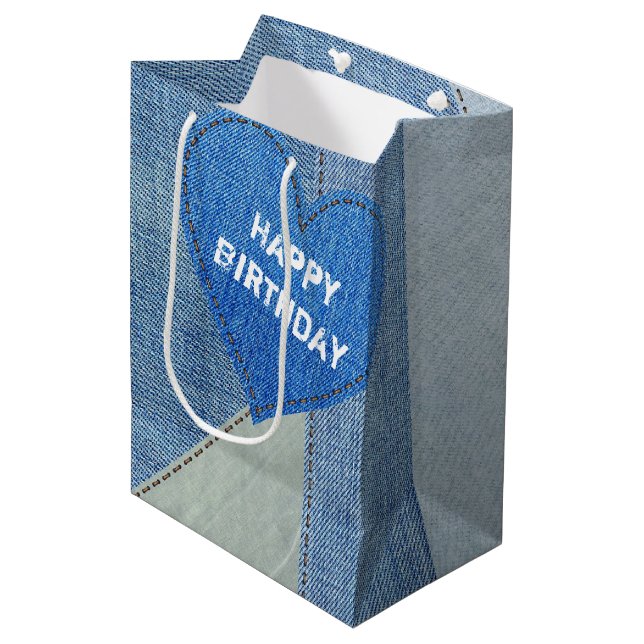 Bolsa De Regalo Mediana Cumpleaños Denim Heart (Angulo Anverso)