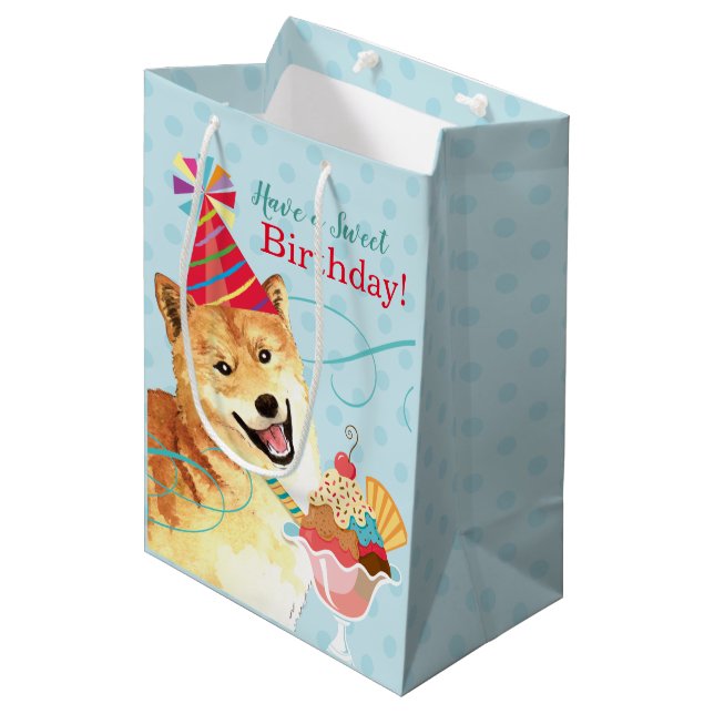 Bolsa De Regalo Mediana Cumpleaños dulce Shiba Inu (Angulo Anverso)