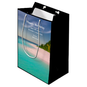 Bolsa De Regalo Mediana Cumpleaños Escénico de Playa Tropical Océano Acuam