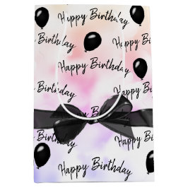 Bolsa De Regalo Mediana Cumpleaños feliz con lazo y globos negros