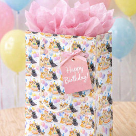 Bolsa De Regalo Mediana Cumpleaños Feliz Fiesta Patrón de Gato con Globos